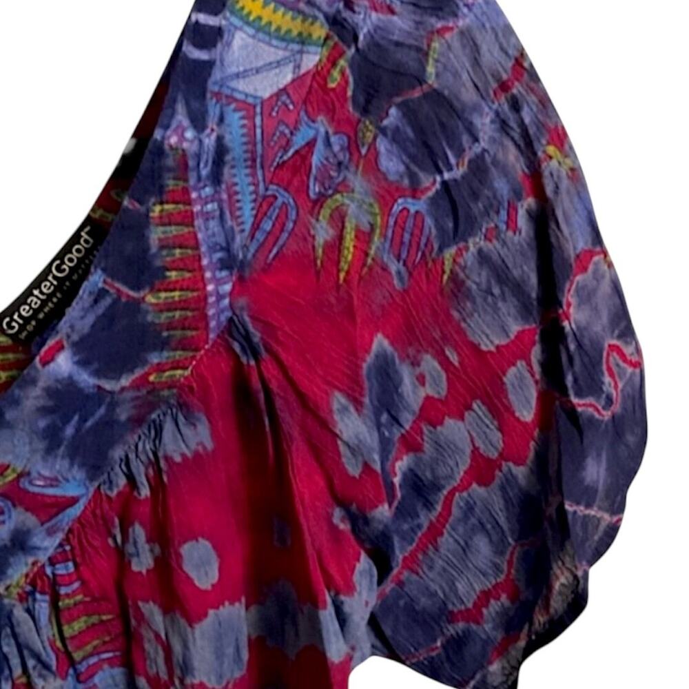 Greater Good Boho Tie Dye Blouse S/M Viscose Flowy Festival Tunic Top - Picture 6 of 9
